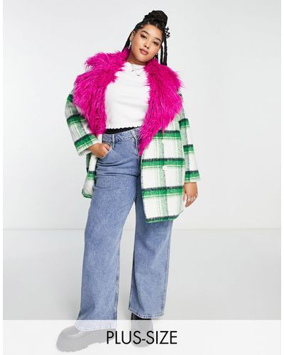 Native Youth – zweireihiger mantel mit karomuster und kontrastierendem kragen - Pink