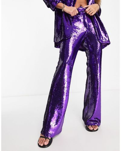 River Island Sequin Flare Pants - Purple