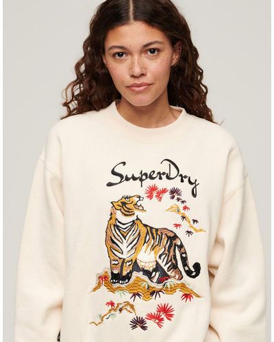 Superdry – suika – locker geschnittenes sweatshirt - Natur