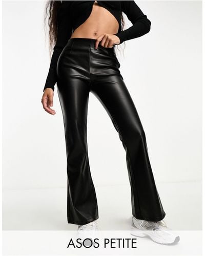ASOS Asos Design Petite Stretch Faux Leather Flare Trousers - Black