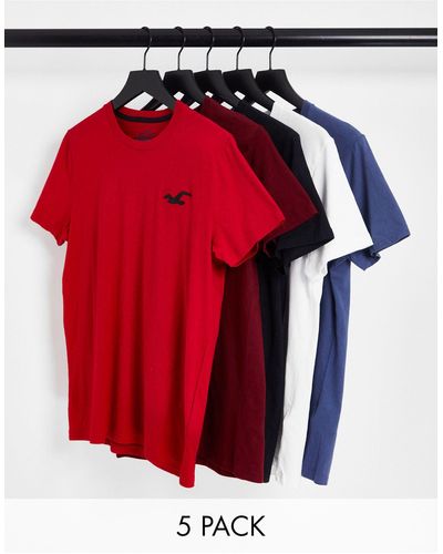 Hollister 5 Pack Exploded Icon Logo T-shirt - Red