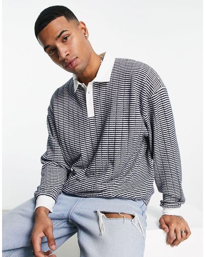 ASOS Gestreept, Oversized Sweatshirt Met Polokraag En Textuur - Grijs