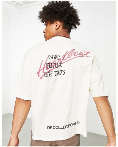 ASOS Asos dark future - t-shirt oversize écru con grafiche multicolore - Bianco