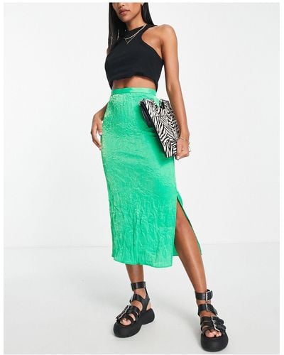 TOPSHOP Co-ord Premium Crinkle Satin Midi Skirt - Green