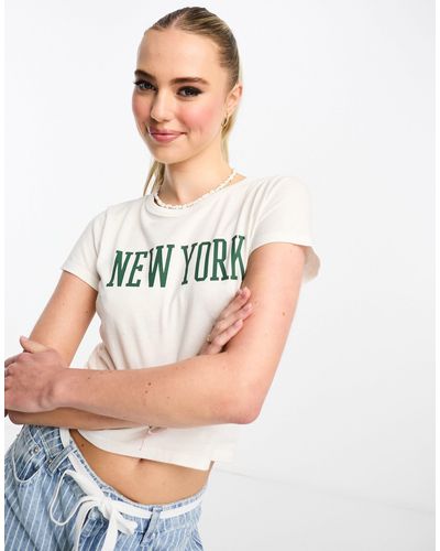 Hollister T-shirt crop top imprimé new york - Blanc