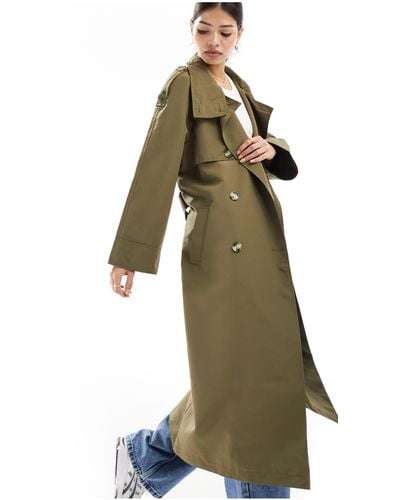 Vero Moda High Neck Belted Maxi Trench Coat - Green