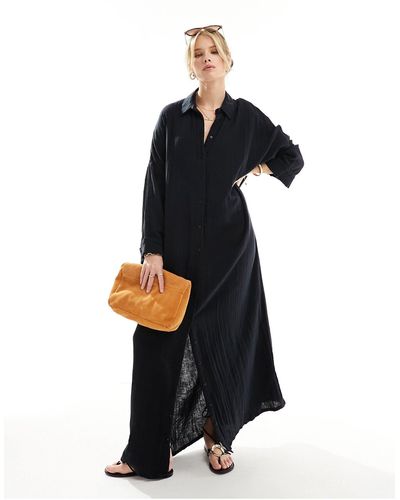 ASOS Double Cloth Maxi Shirt Dress - Black
