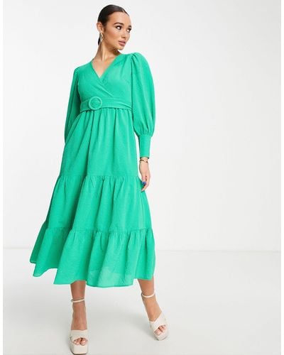 Y.A.S Belted Tiered Maxi Dress - Green