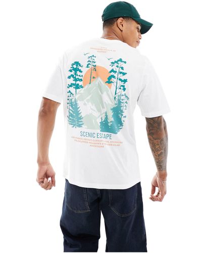 Jack & Jones T-shirt oversize à imprimé paysage au dos - Blanc