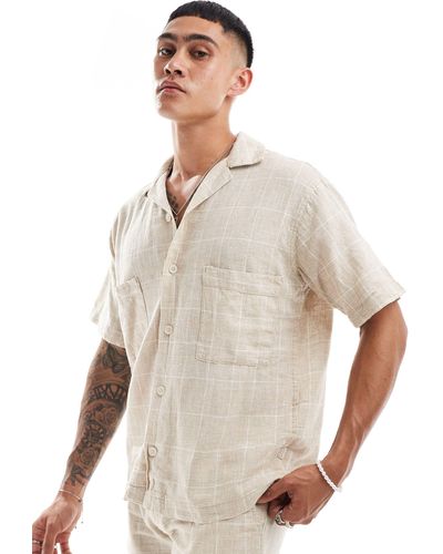 Jack & Jones Premium Revere Collar Linen Mix Shirt - White