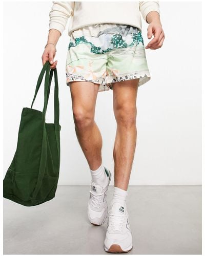 Abercrombie & Fitch Getaway All Over Scenic Print Mesh Shorts - Green