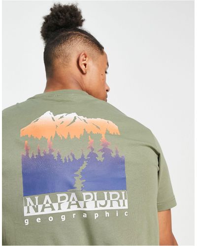 Napapijri S-hill - T-shirt Met Bergprint Op - Blauw