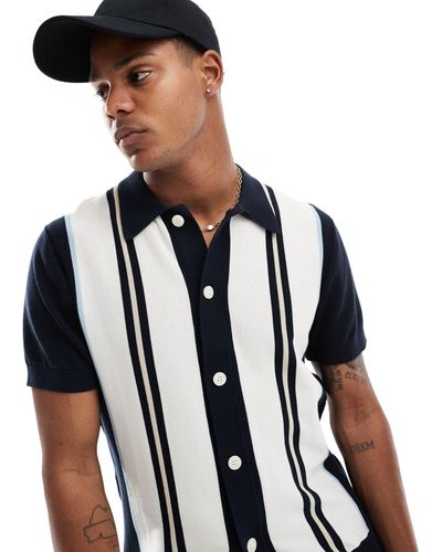 SELECTED Knitted Button Up Polo - Black