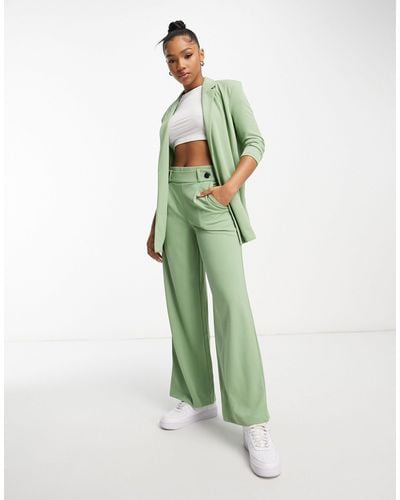 Jdy Button Detail Wide Leg Dad Trousers Co-ord - Green