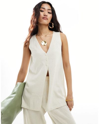 4th & Reckless Knitted Pointelle Longline Waistcoat Co-ord - White