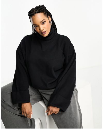 ASOS Asos Design Curve Super Soft Roll Neck With Cuff Detail - Black