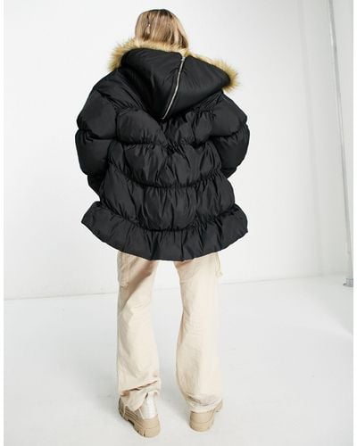 Collusion Oversized Parka Jacket With Faux Fur Hood - White