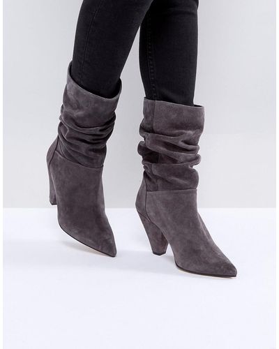 ASOS Asos Cianna Suede Slouch Cone Heel Boots - Grey