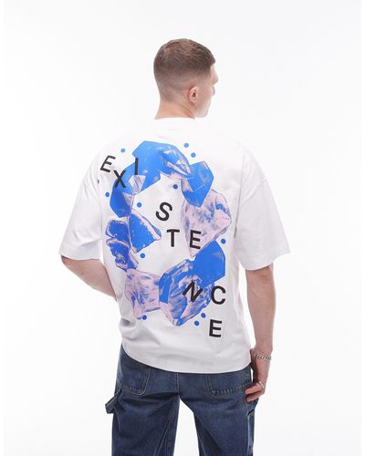 TOPMAN Camiseta blanca ultragrande con estampado "existence" en el pecho y la espalda - Azul