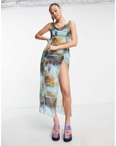Weekday Mesh Strappy Midi Dress - Multicolour