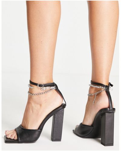 Public Desire Nade Double Embellished Strap Mid Sandals - Black