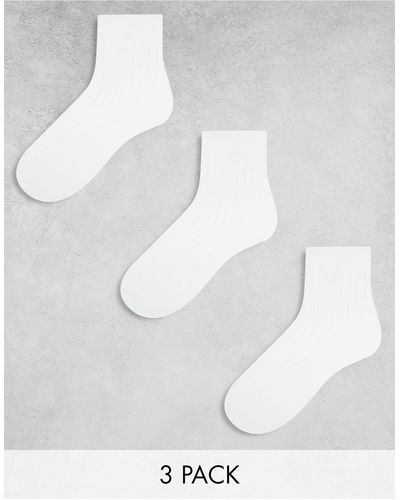 Weekday Selma - confezione da 3 paia di calzini bianchi a coste - Bianco