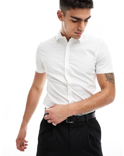 New Look Short Sleeved Muscle Fit Poplin Shirt - White