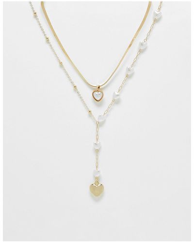 Ashiana – halskette im lasso-design mit herzförmigen perlen - Weiß