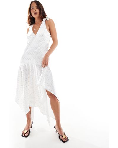 ASOS Satin V Neck Midi Dress With Bow Detail - White
