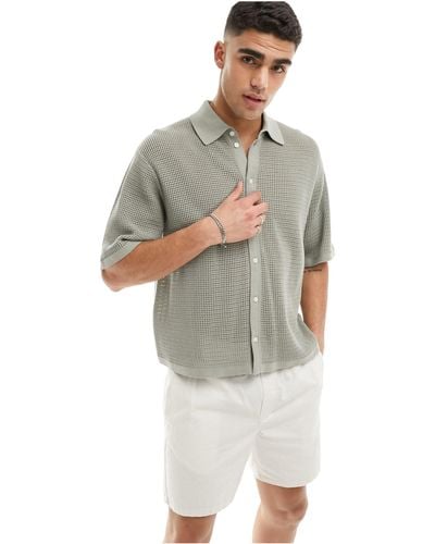 Weekday Tom - chemise à manches courtes en crochet - kaki clair - Vert