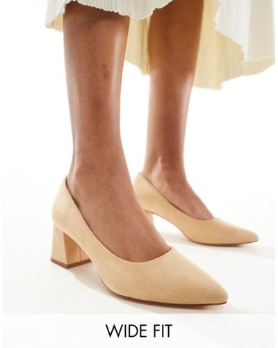 Truffle Collection Wide Fit Block Heel Court Shoes - Natural