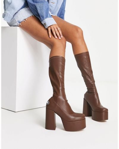 Nokwol Emmie Platform Knee Boots - Brown