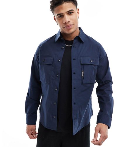 Marshall Artist Camicia a maniche lunghe navy con doppia tasca - Blu