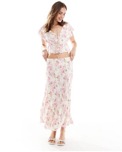 Mango Midi Floral Print Co-ord Skirt - Pink