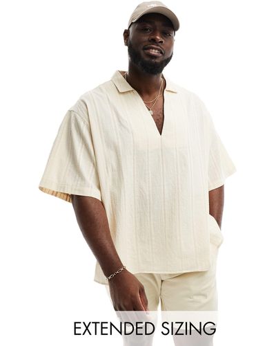 ASOS Short Sleeve Overhead Linen Blend Shirt - White