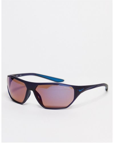 Nike Areo drift - occhiali da sole sportivi blu navy con lenti multicolore - Bianco