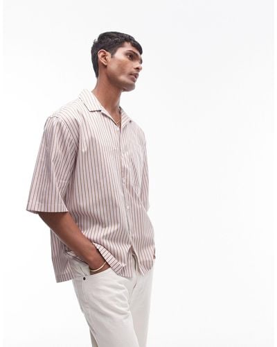 TOPMAN Short Sleeve Relaxed Stripe Shirt - Pink