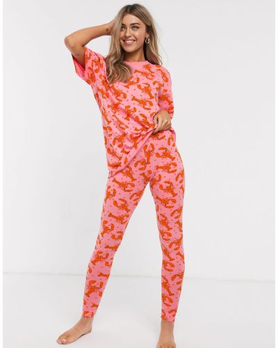 ASOS Lobster Tee & legging Pajama Set-pink - Red