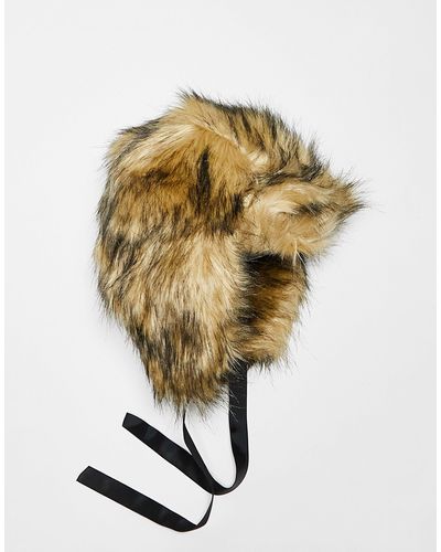 Reclaimed (vintage) Unisex Faux Fur Trapper Hat-neutral - White