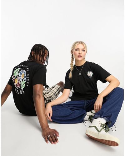 Vans T-shirt unisex nera con stampa "elevated minds" sul retro - Blu