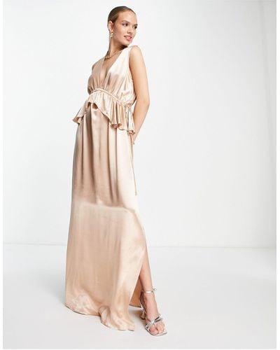 TOPSHOP Bridesmaid Ruffle Peplum Maxi Dress - Natural