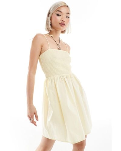 Monki Babydoll Mini Dress With Shirred Bandeau - White