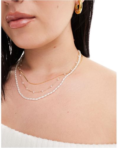 ASOS Curve Pack Of 3 Necklaces With Faux Pearl And Snake Chain Design - White