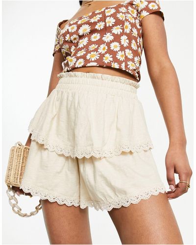 ASOS Lace Trim Rara Short - Natural