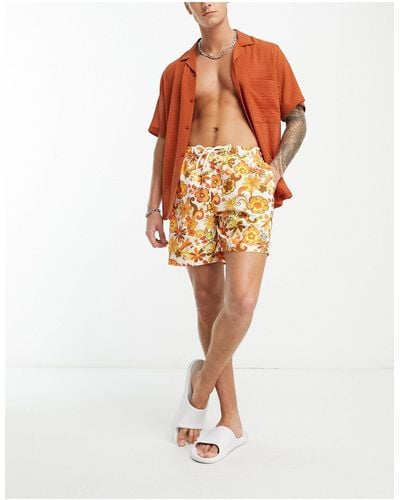 PacSun 60's Floral Swim Shorts - Orange