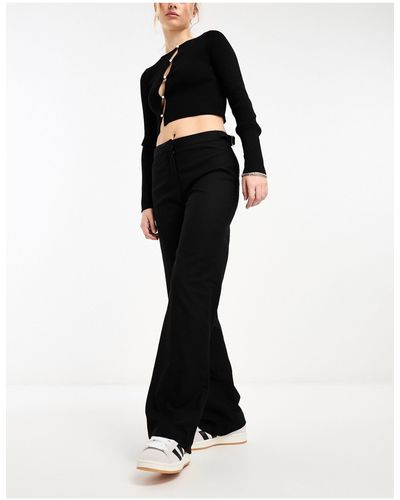Monki Low Waisted Pants With Side Buckle Detail - Black