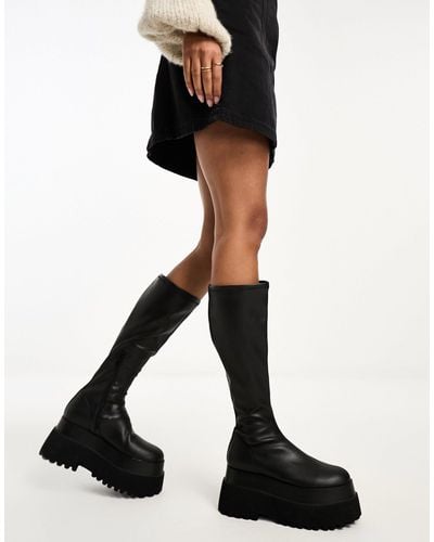 ASOS Conspire Flat Chunky Knee Boots - Black