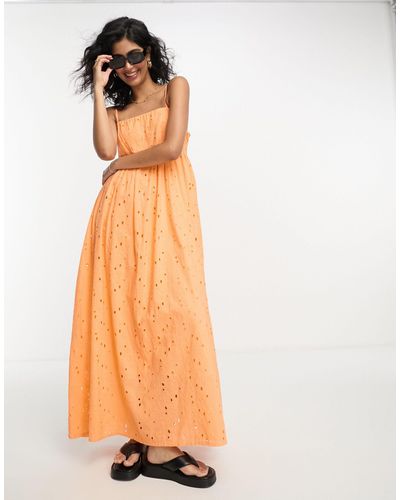 SELECTED Femme Broderie Maxi Cami Dress - Orange