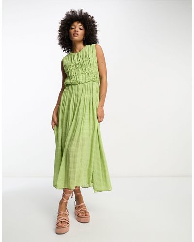 ASOS Gathered Textured High Low Midi Dress - Green
