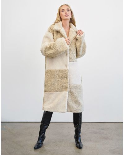 4th & Reckless Patchwork Teddy Coat - Natural